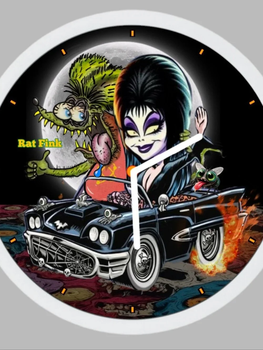 Rat Fink Elvira Retro Monster Car Clock Face - Black & Purple